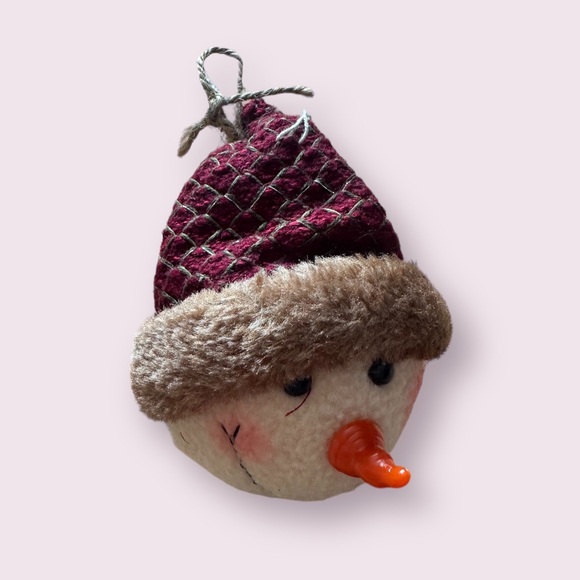 Snowman Face Holiday Christmas Tree Ornament Carrot Nose And Hat 6” Tall - Picture 3 of 6